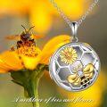 wholesale 925 Sterling Silver Locket Necklace with Gold Daisy and Bee Charm Pendant for Women-0-4