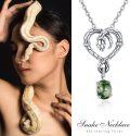 wholesale 925 Sterling Silver Green Moss Agate Snake Heart Pendant Necklace for Women-0-5