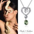 wholesale 925 Sterling Silver Green Moss Agate Snake Heart Pendant Necklace for Women-0-5