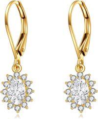 wholesale 14K Gold Flower Shape CZ Dangle Drop Earrings for Women Birthday Gifts-14k Gold Earrings with Cubic Zirconial
