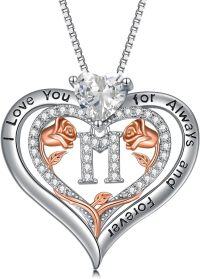 wholesale Sterling Silver Rose Pendant Necklace A Z Initial Letter Heart Jewelry for Women Valentine Mother s Day Birthday Gifts for Her-Letter M