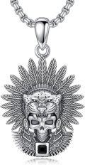wholesale 925 Sterling Silver Aztec Jaguar & Feather Pendant Necklace s for Men Women Gothic Tribal Ethnic Style Gift Jewelry 48 Chain Length-0-0
