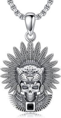 wholesale 925 Sterling Silver Aztec Jaguar & Feather Pendant Necklace s for Men Women Gothic Tribal Ethnic Style Gift Jewelry 48 Chain Length-Tezcatlipoca