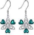 wholesale 925 Sterling Silver Heart-Shaped Emerald Green Drop Earrings with Celtic Knot Design - Irish Style  for Her-0-0