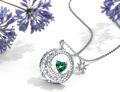 wholesale 925 Sterling Silver Moon & Star Pendant Green Heart Gemstone Necklace s for Her-0-3