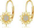 wholesale 14K Gold Sunflower Hoop Earrings with Cubic Zirconia - You Are My Sunshine Gift for Her-0-0