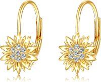 wholesale 14K Gold Sunflower Hoop Earrings with Cubic Zirconia - You Are My Sunshine Gift for Her-Sunflower Leverback