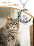 wholesale 925 Sterling Silver Moon and Cat Heart Pendant Necklace for Women-0-5
