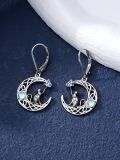 wholesale 925 Sterling Silver Moonstone Butterfly and Cat Drop Earrings-0-1