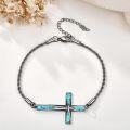 wholesale 925 Sterling Silver Turquoise Inlay Cross Charm Chain Bracelet s for Women Girls-0-3