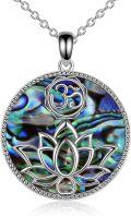 wholesale 925 Sterling Silver Abalone Shell Lotus OM Pendant Necklace-0-0