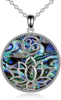 wholesale 925 Sterling Silver Abalone Shell Lotus OM Pendant Necklace-Om Lotus