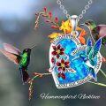 wholesale 925 Sterling Silver Blue Opal Hummingbird and Red Bell Flowers Heart Pendant Necklace-0-4