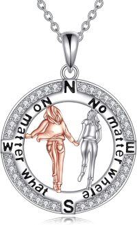 wholesale 925 Sterling Silver No Matter Where Pendant with Two Sisters Holding Hands and Cubic Zirconia Stones Necklace for Sibling Gifts-7-Compass Necklace for Friendship