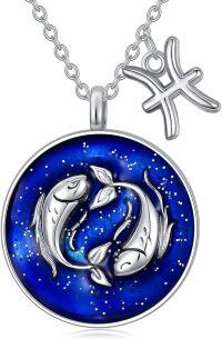 wholesale Sterling Silver Aries Zodiac Constellation Necklace Horoscope Medallion Choker Coin Pendant Dainty Birthday Gift for Women-Pisces necklace