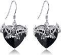 wholesale 925 Sterling Silver Gothic Heart Black Rose Thorn Drop Earrings-0-0