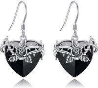 wholesale 925 Sterling Silver Gothic Heart Black Rose Thorn Drop Earrings-Rose
