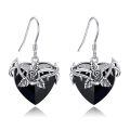 wholesale 925 Sterling Silver Black Heart Crystal Rose Thorn Vine Drop Earrings-0-0