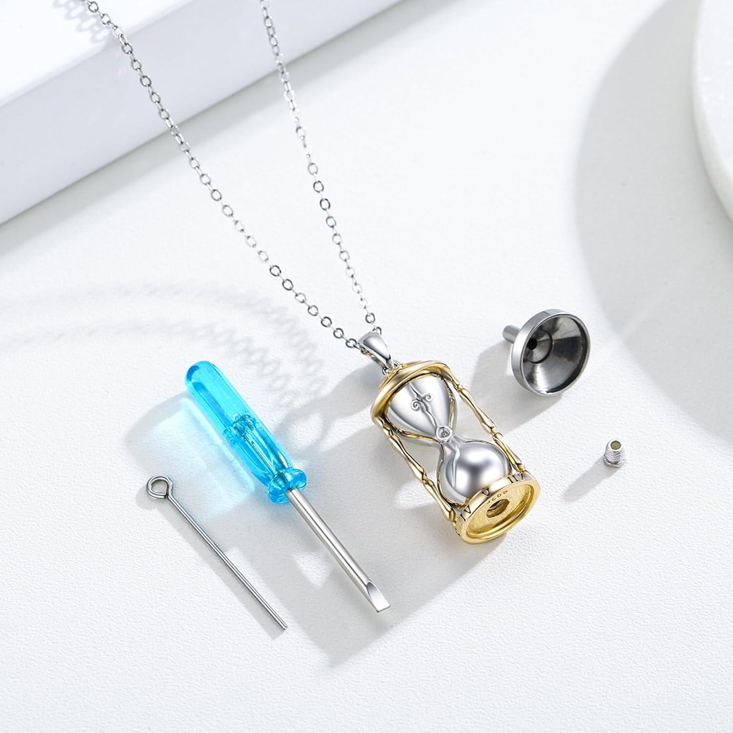 Sterling Silver Bullet Hourglass Cylinder Urn Cremation Keepsake Pendant-0-2