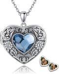 wholesale 925 Sterling Silver Blue Crystal Heart Sunflower Locket Necklace for Women-0-0