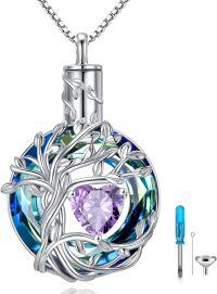 wholesale Sterling Silver Crystal Tree of Life Urn Necklace for Ashes Memorial Jewelry-06-Jun-Alexandrite