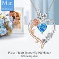 wholesale TOUPOP March Birthstone Necklace 925 Sterling Silver Rose Heart Aquamarine Necklace Heart Butterfly Pendant Necklace Jewelry Anniversary Birthday Christmas Gifts For Women Her Wife Girlfriend Mom -0-2