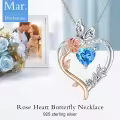 TOUPOP Sterling Silver Aquamarine Heart Butterfly Pendant Necklace-0-2