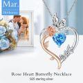 TOUPOP Sterling Silver Aquamarine Heart Butterfly Pendant Necklace-0-2