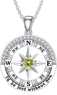 wholesale 925 Sterling Silver Compass Birthstone Necklace  I d Be Lost Without You Pendant Jewelry for Women-Yellow Green