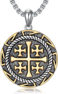wholesale 925 Sterling Silver Jerusalem Cross Round Rope Design Pendant Necklace  for Men & Women Gift Jewelry-01-Jerusalem Cross Necklace