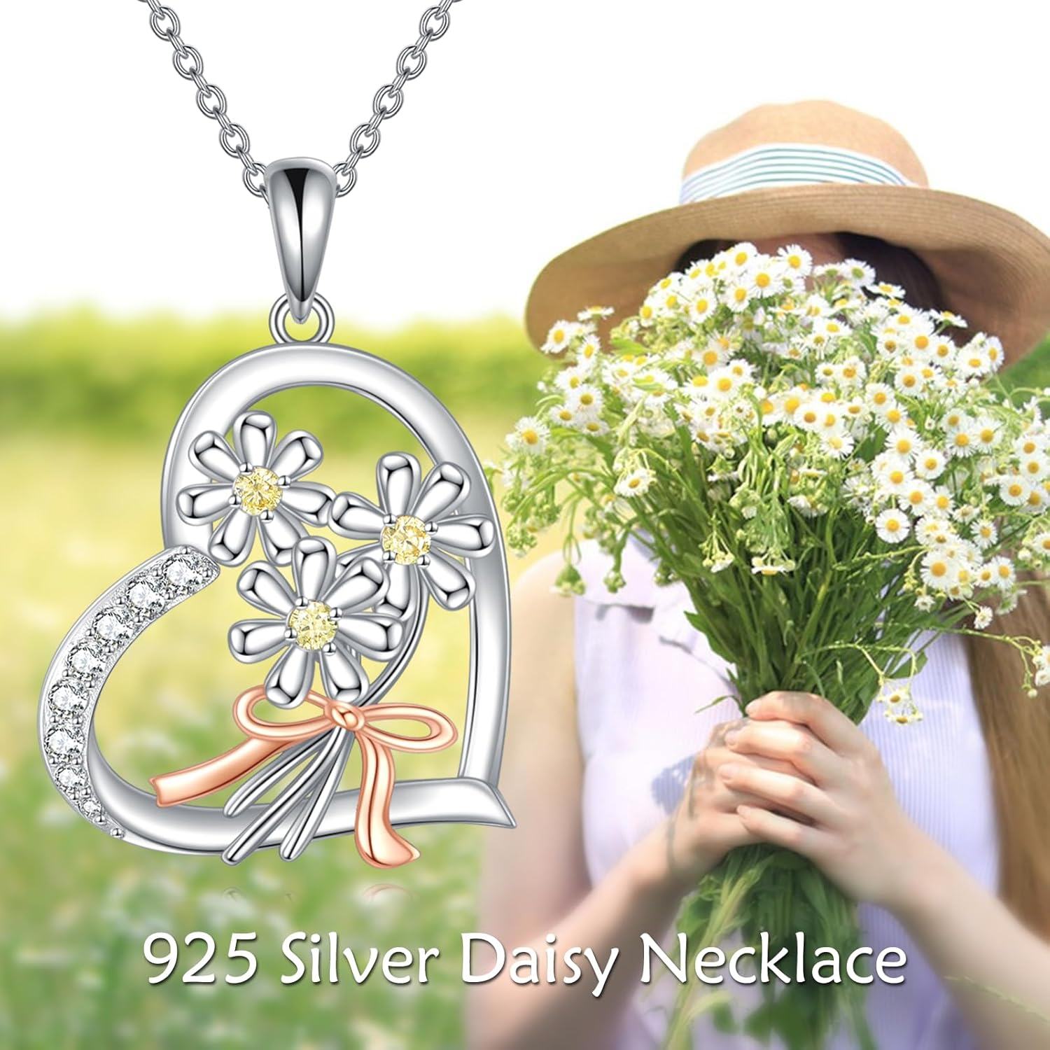 Sterling Silver Heart Necklace with Fox Axolotl Koala Giraffe Cow Guinea Pig Fairy Thistle Daisy Cat Duck Lion Pendant-0-5