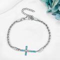 wholesale 925 Sterling Silver Hammered Sideways Cross Charm Chain Bracelet s for Women and Girls-0-3