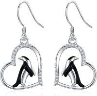 wholesale 925 Sterling Silver Penguin Heart Shape Dangle Drop Earrings for Women-penguin