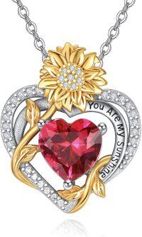 wholesale 925 Sterling Silver Sunflower Birthstone Necklace Women s Heart Pendant Jewelry Gift-01 Jan