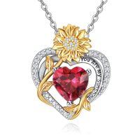 wholesale 925 Sterling Silver You Are My Sunshine Sunflower Heart Pendant Necklace-01 Jan