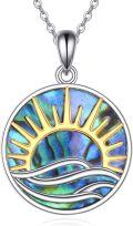 wholesale 925 Sterling Silver Abalone Shell Sun Wave Pendant Necklaces for Women Gifts-0-0