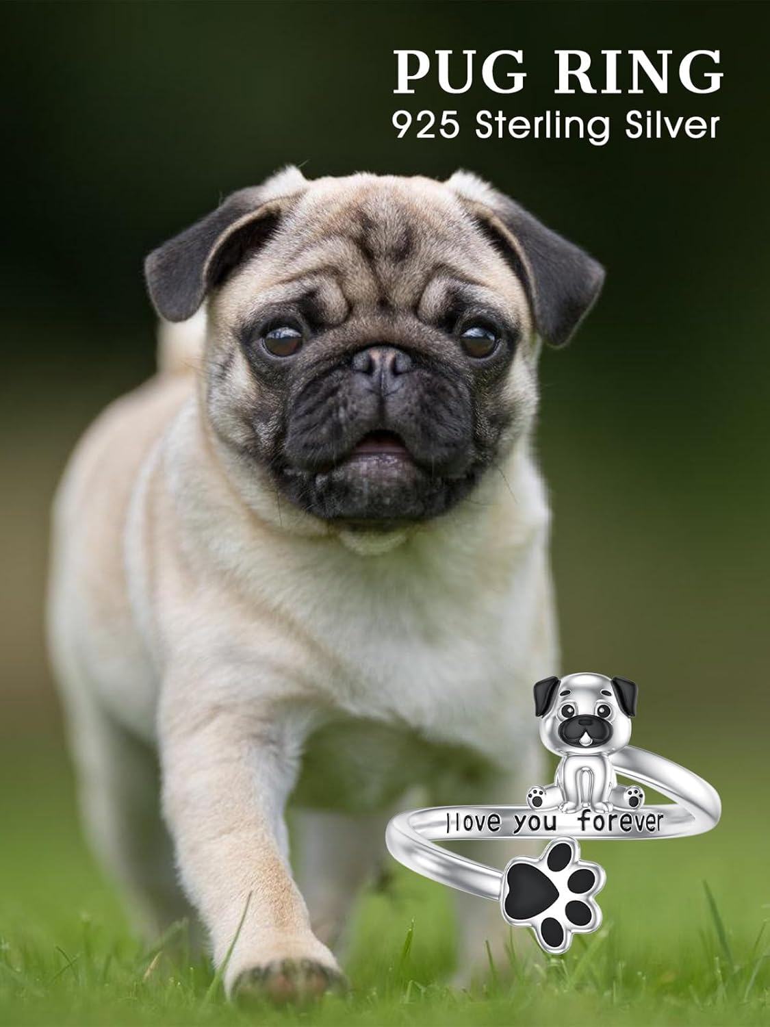 Sterling Silver Cute Puppy Corgi Dachshund Pug Yorki Adjustable Dog Rings for Women-0-2