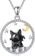 wholesale 925 Sterling Silver Black Cat Pendant with Stars and Crescent Moon - Gifts for Women-0-0