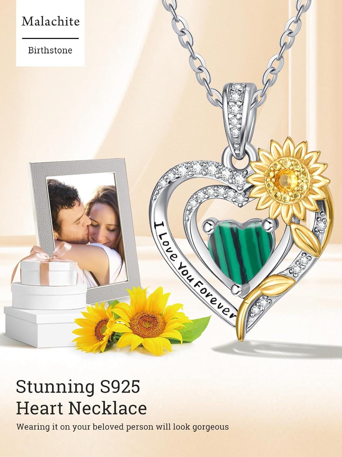 Sterling Silver Sunflower Birthstone Pendant Necklace for Women-0-4