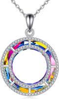 wholesale 925 Sterling Silver Rainbow Crystal Circle Pendant Necklace for Women-0-6
