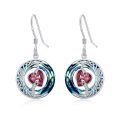 wholesale 925 Sterling Silver Purple Heart & Blue Swarovski Crystals Round Drop Earrings for Women-0-7