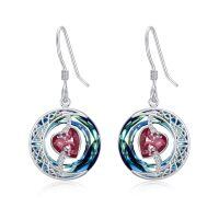 wholesale 925 Sterling Silver Purple Heart & Blue Swarovski Crystals Round Drop Earrings for Women-07-July-Ruby