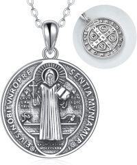 wholesale 925 Sterling Silver St. Jude Medal Necklace with Cross and Holy Bible Charm for Men Women Catholic  47mm Diameter-Saint Benedict