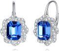wholesale 925 Sterling Silver Blue Sapphire & Cubic Zirconia Halo Drop Earrings for Women Gift Jewelry-0-0