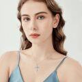 wholesale 925 Sterling Silver with Rose Gold and Pink CZ Accents Turquoise Cross Pendant Necklace for Women-0-5
