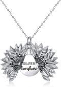 wholesale 925 Sterling Silver Sunflower Locket Necklace with YOU ARE MY SUNSHINE Engraving Pendant-0-0