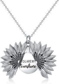wholesale 925 Sterling Silver Sunflower Locket Necklace with YOU ARE MY SUNSHINE Engraving Pendant-A- Silver