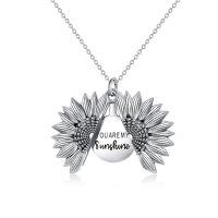 wholesale 925 Sterling Silver Sunflower Locket Necklace with YOU ARE MY SUNSHINE Engraving Pendant-A- Silver
