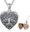 wholesale 925 Sterling Silver Heart Shaped Photo Locket Necklace w/Tree of Life & Elephant Charm-0-0