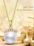TOUPOP 14K Gold Pearl Necklace with Bow/Heart/Dolphin Pendant-0-3